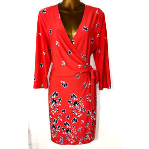 NWT The Limited Sz PL Stretchy Orange Floral Print Wrap Dress